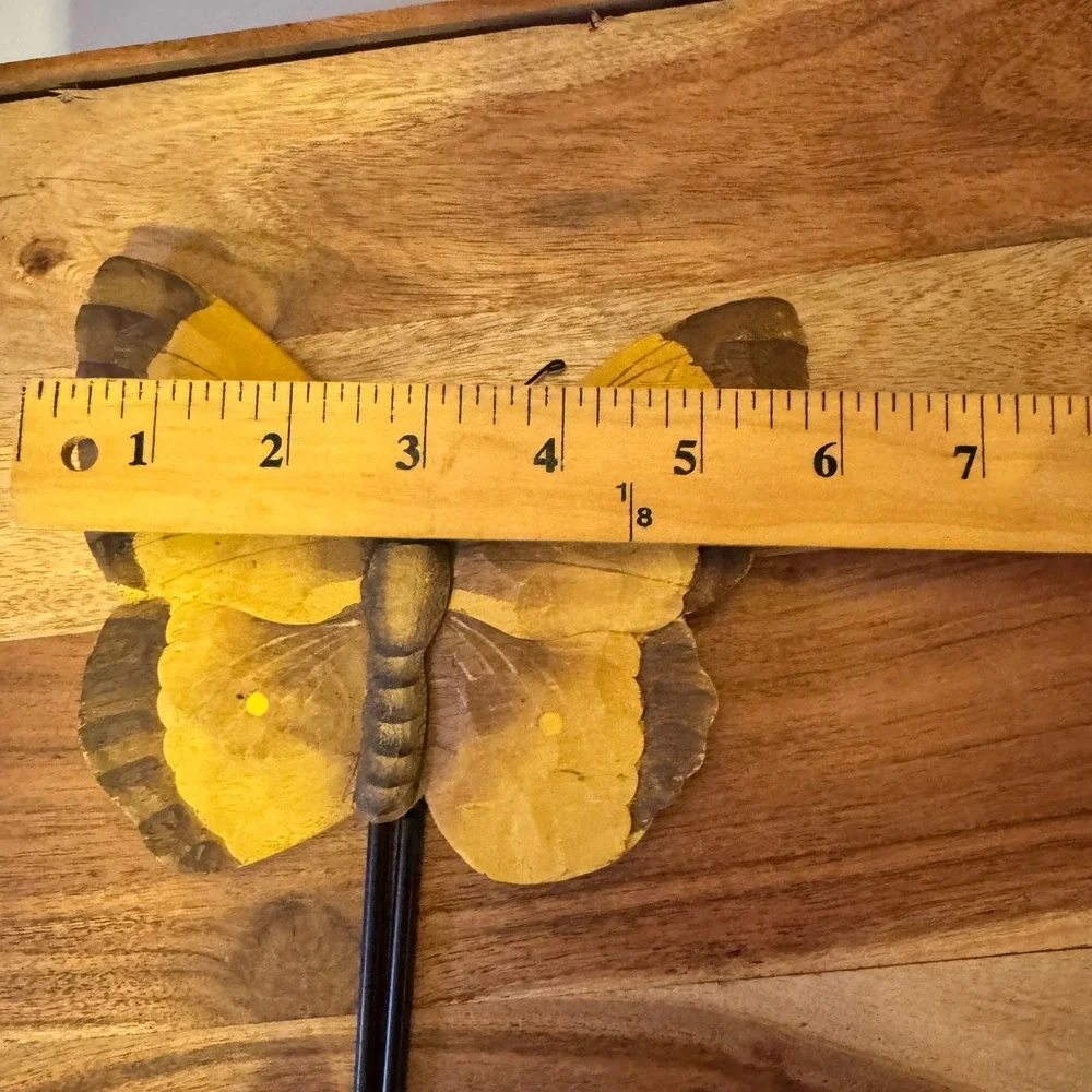 Butterfly Wall Hook Home Decor Yellow Brown Rustic Wood Metal 9.5in Vintage